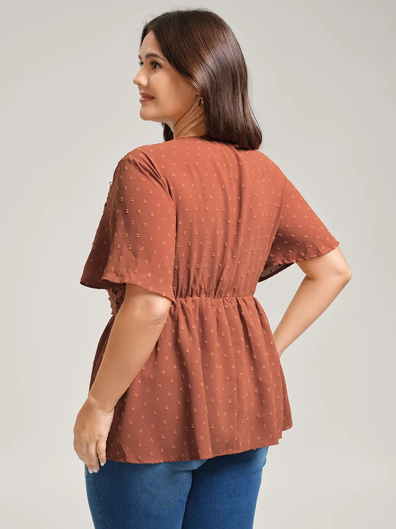 Lace Textured Cinched-Flared Waist Blouse