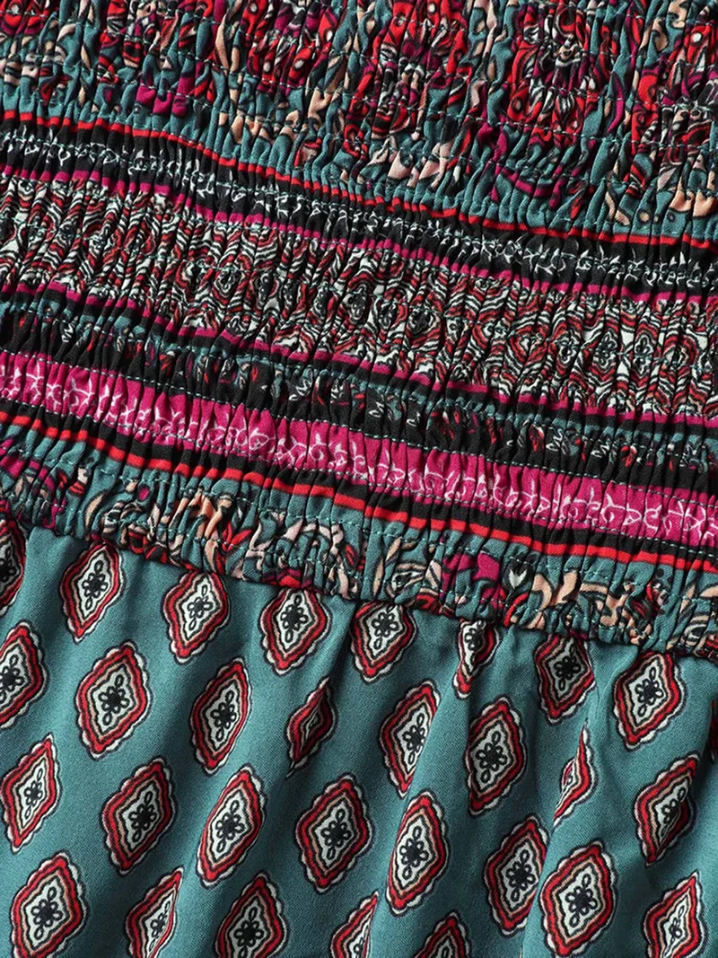 Paisley Print Shirred Bodice Midi Dress