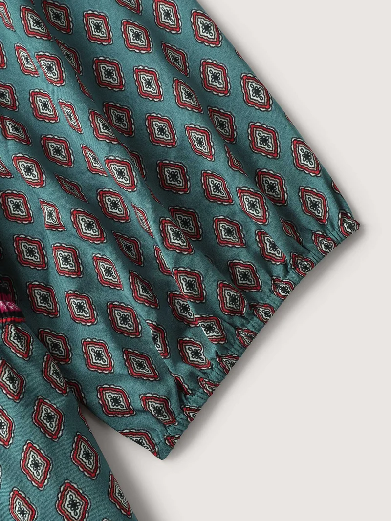 Paisley Print Shirred Bodice Midi Dress
