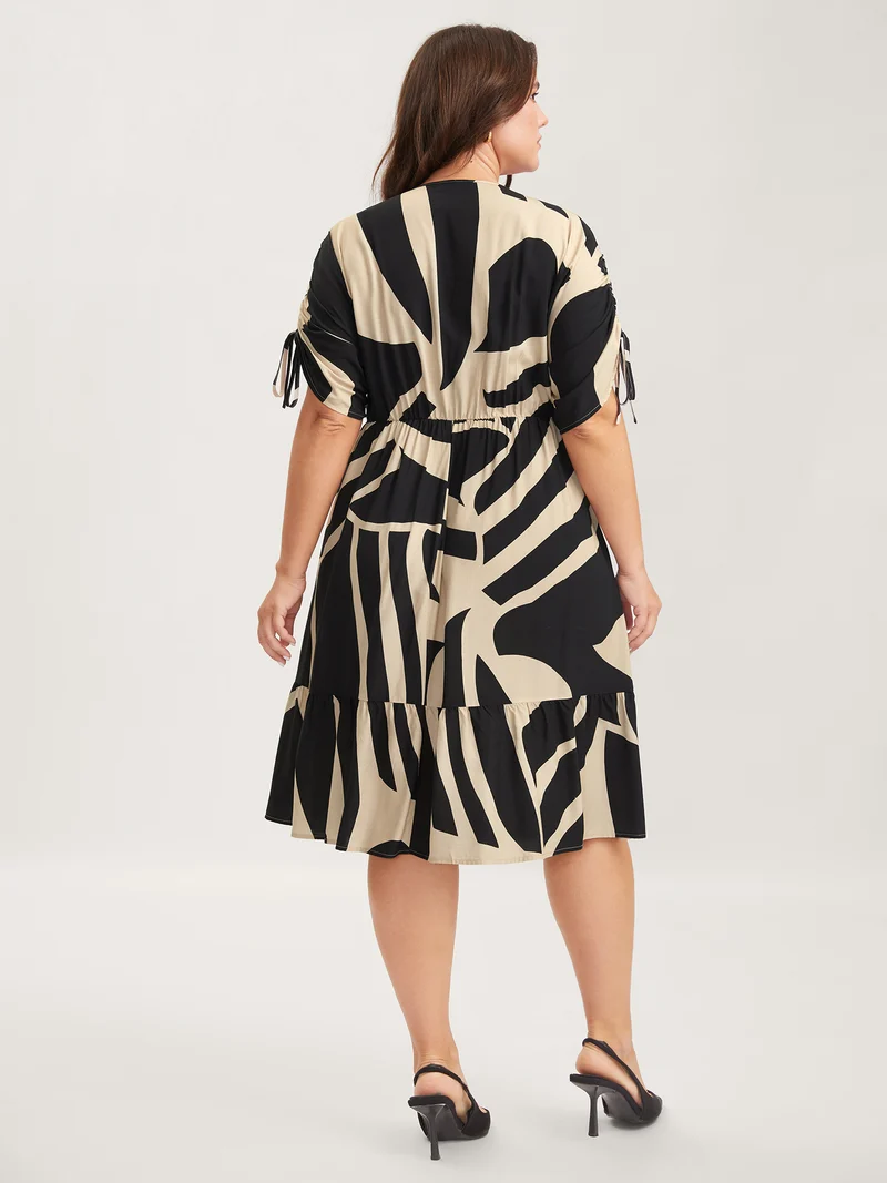 Stretchy Waist Geometric Print Midi Dress