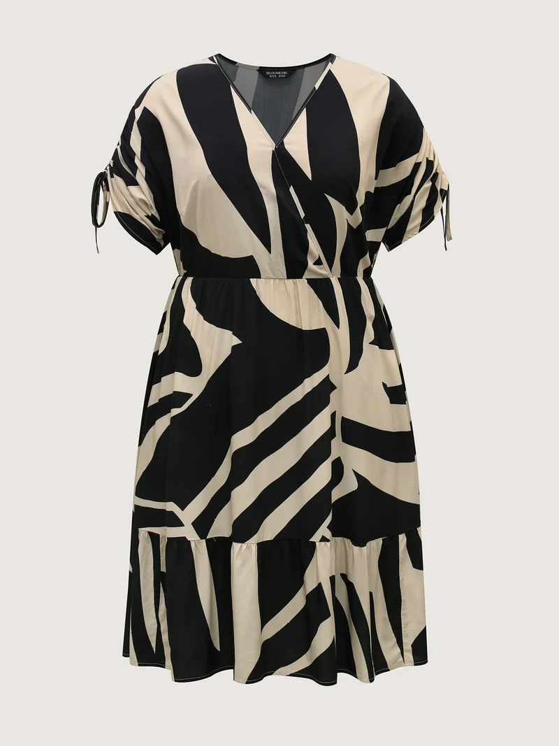 Stretchy Waist Geometric Print Midi Dress