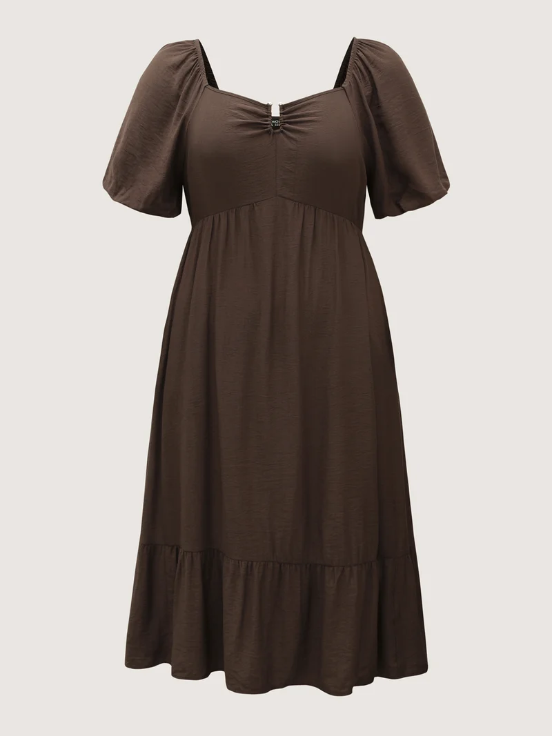 Sweetheart U-Buckle Pockets Tiered Midi Dress