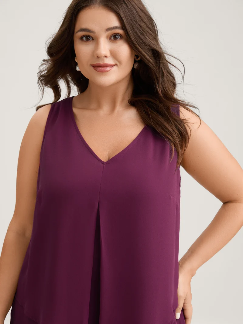 Chiffon Overlap Hem V-Neck Tank Top