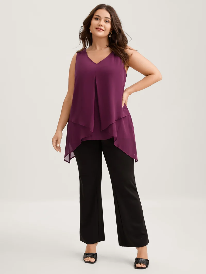 Chiffon Overlap Hem V-Neck Tank Top