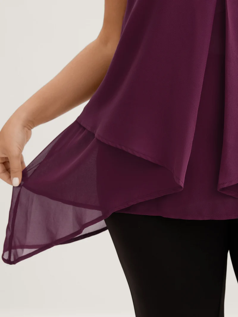 Chiffon Overlap Hem V-Neck Tank Top