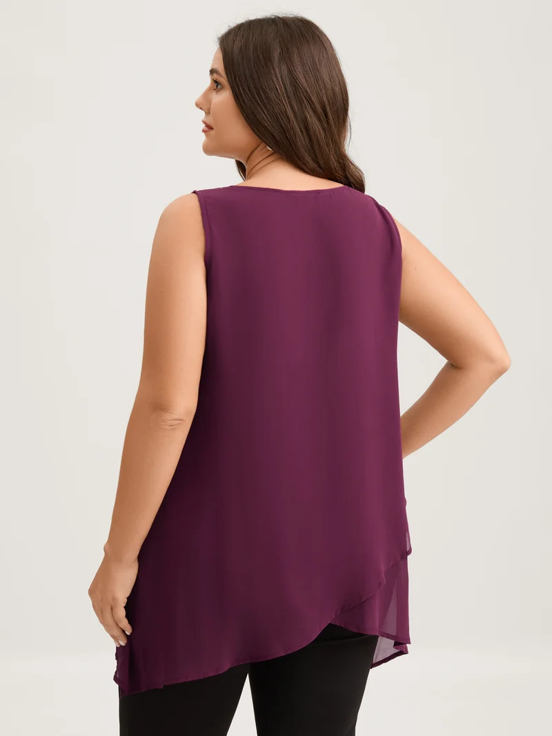 Chiffon Overlap Hem V-Neck Tank Top