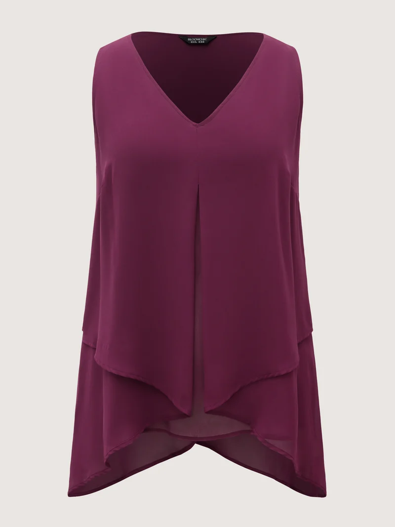 Chiffon Overlap Hem V-Neck Tank Top