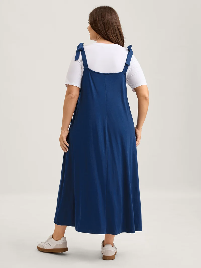 Shoulder Ties Pleated Flowy Pockets Dress