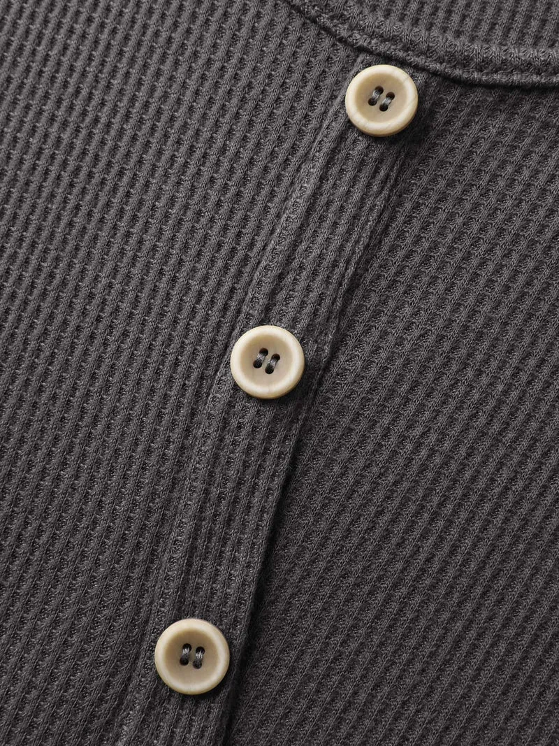 Waffle Bubble Hem Buttons Tank Top