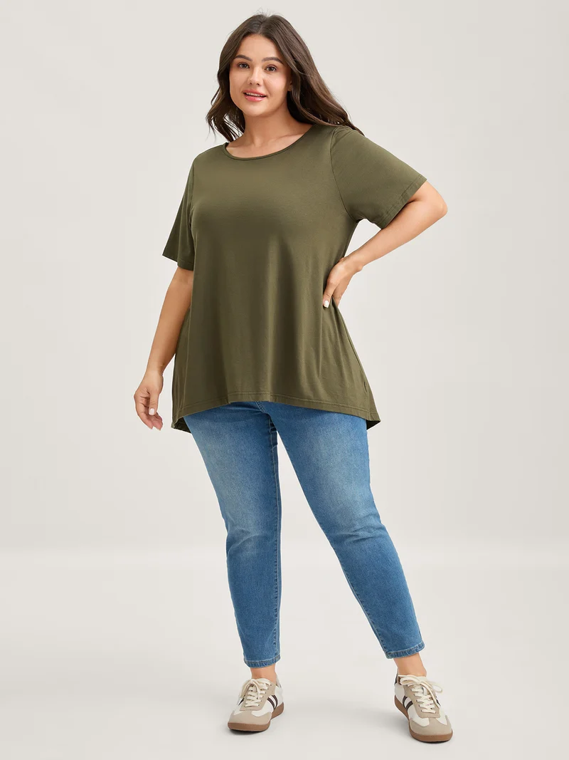Split Lace Back Solid T-Shirt