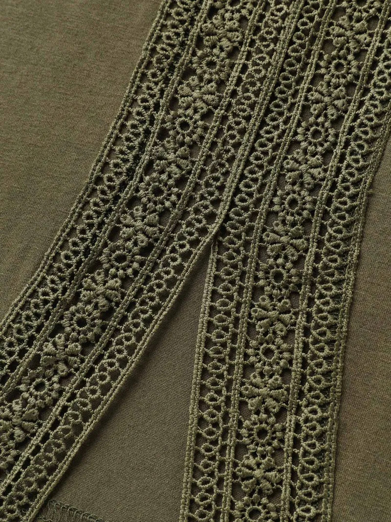 Split Lace Back Solid T-Shirt