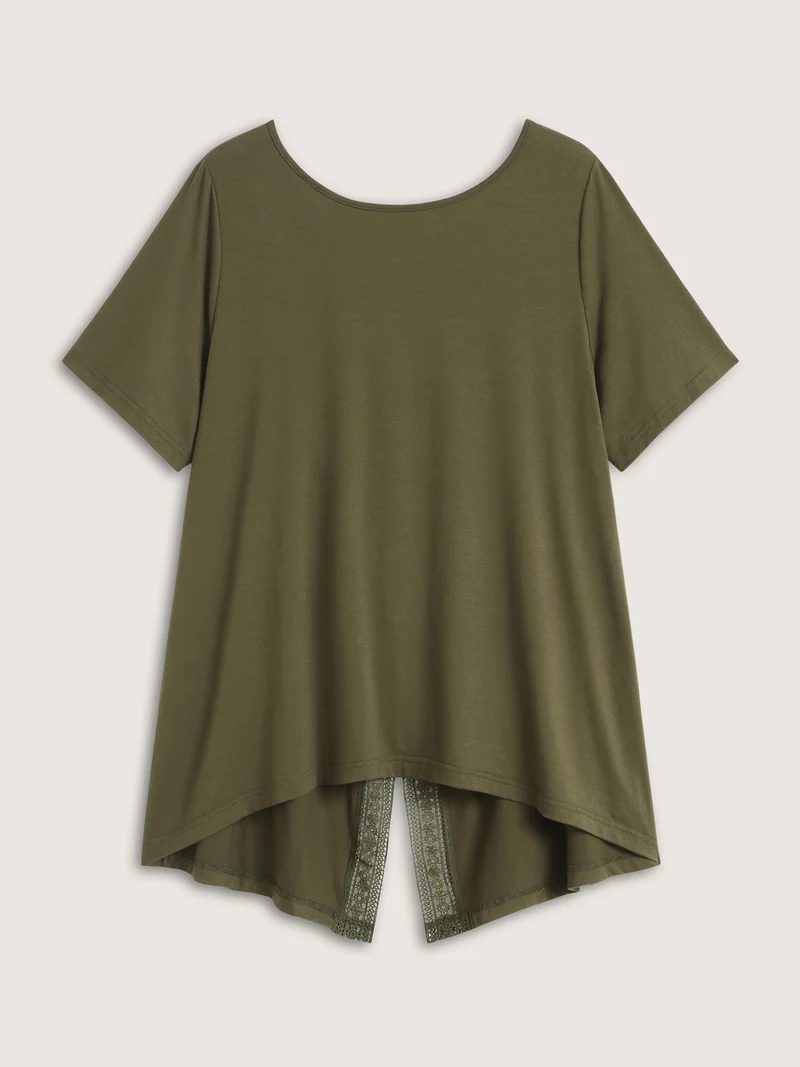 Split Lace Back Solid T-Shirt