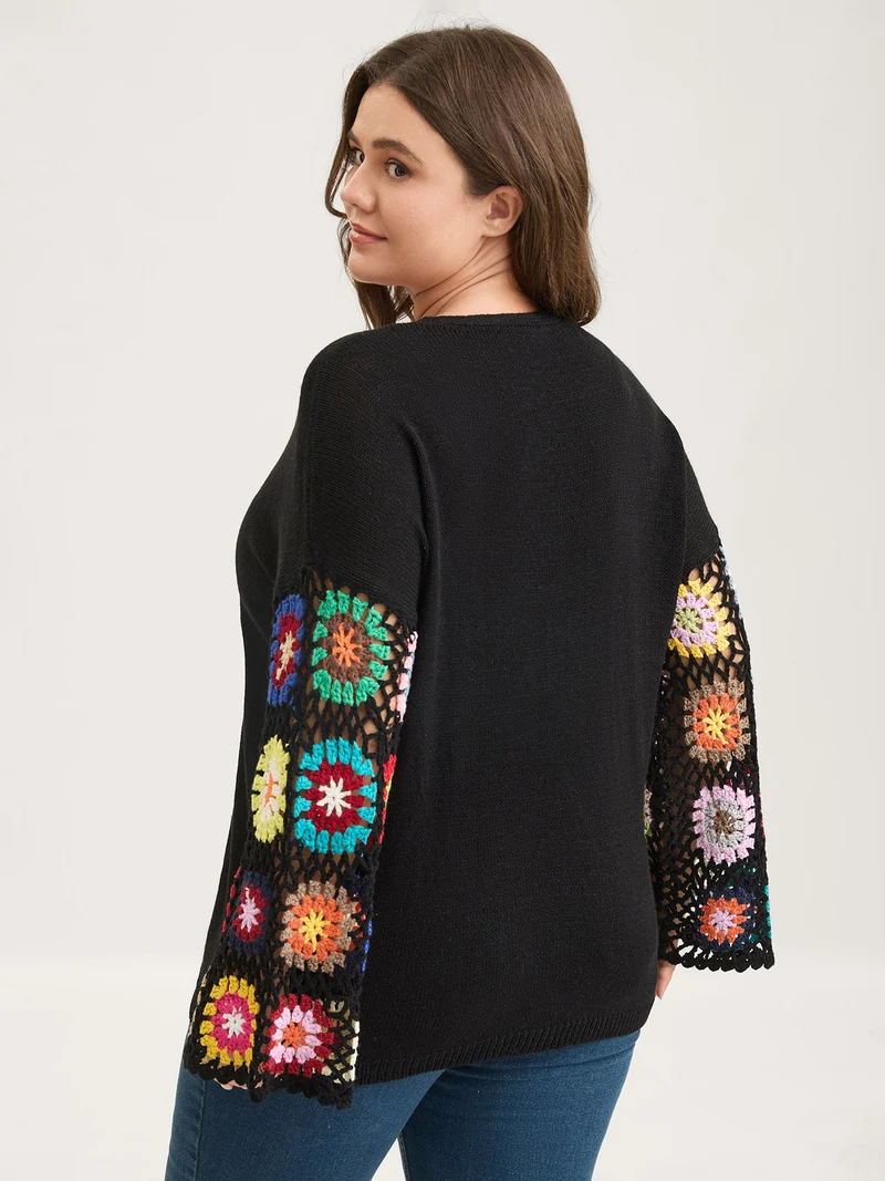 Crochet Floral Tie Cut-Out Cardigan