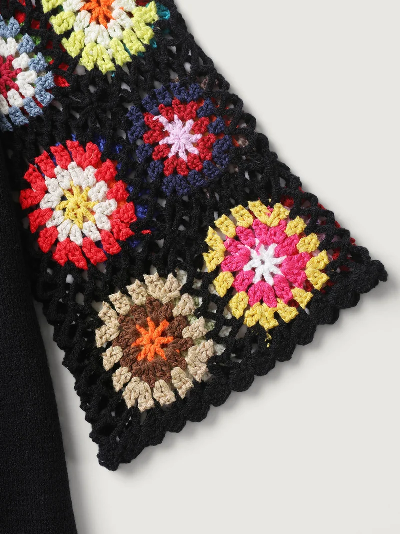 Crochet Floral Tie Cut-Out Cardigan