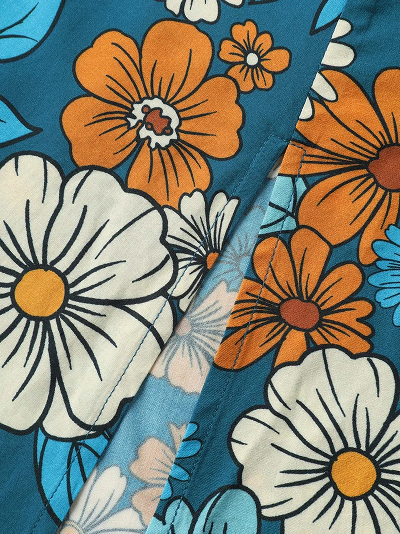 Floral Drawstring Bodice Side Slit Midi Dress