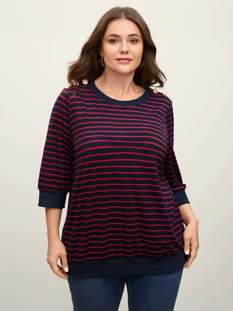 Striped Three-Quarter Sleeve T-Shirt