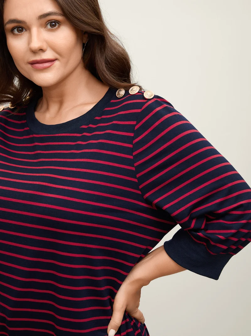 Striped Three-Quarter Sleeve T-Shirt