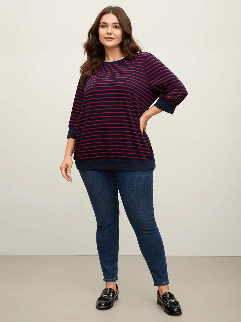 Striped Three-Quarter Sleeve T-Shirt