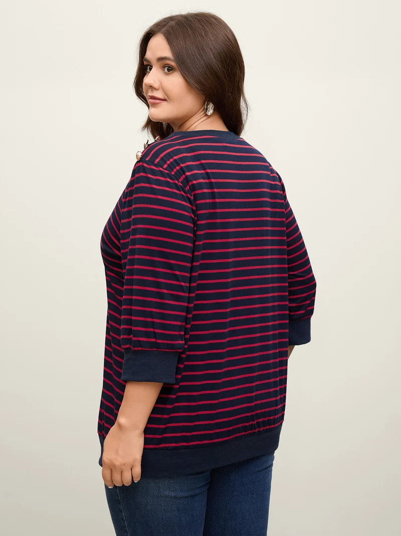 Striped Three-Quarter Sleeve T-Shirt
