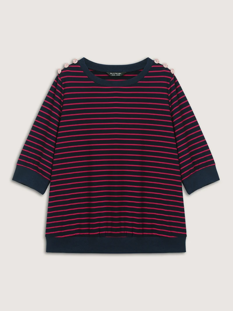 Striped Three-Quarter Sleeve T-Shirt