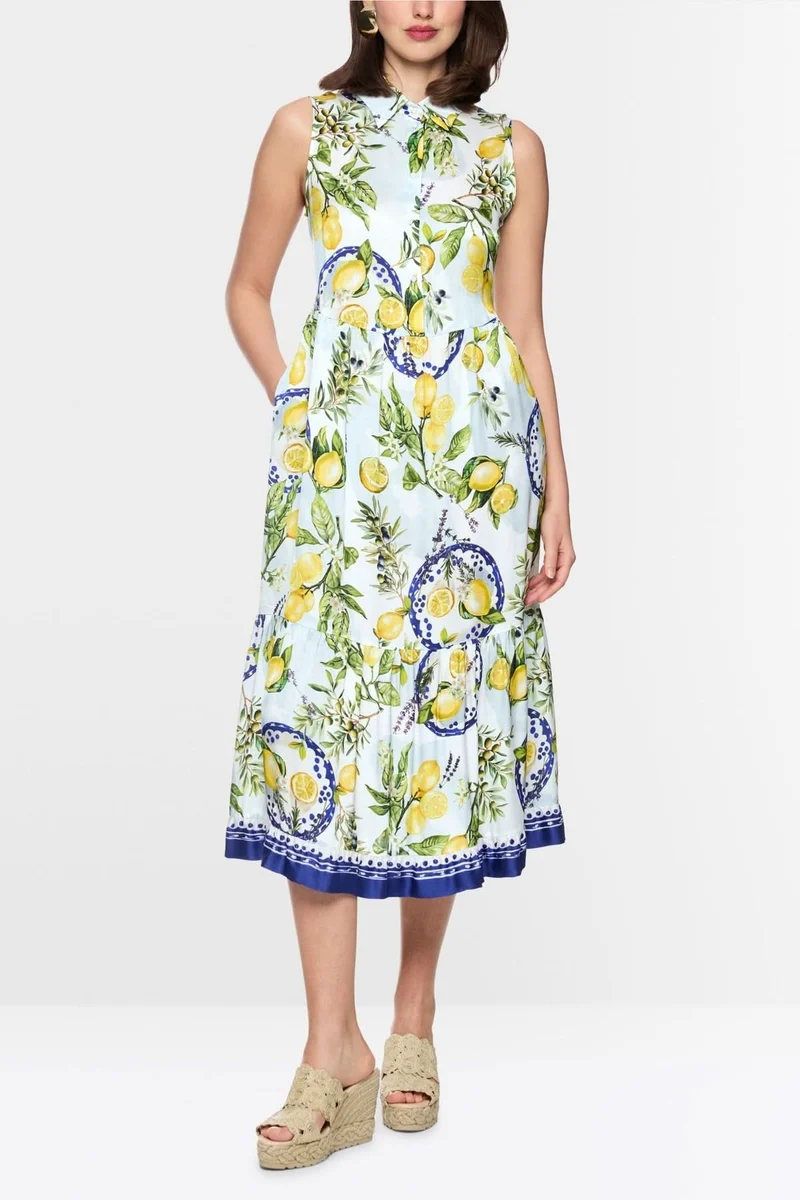 Robe longue imprimée à col chemise