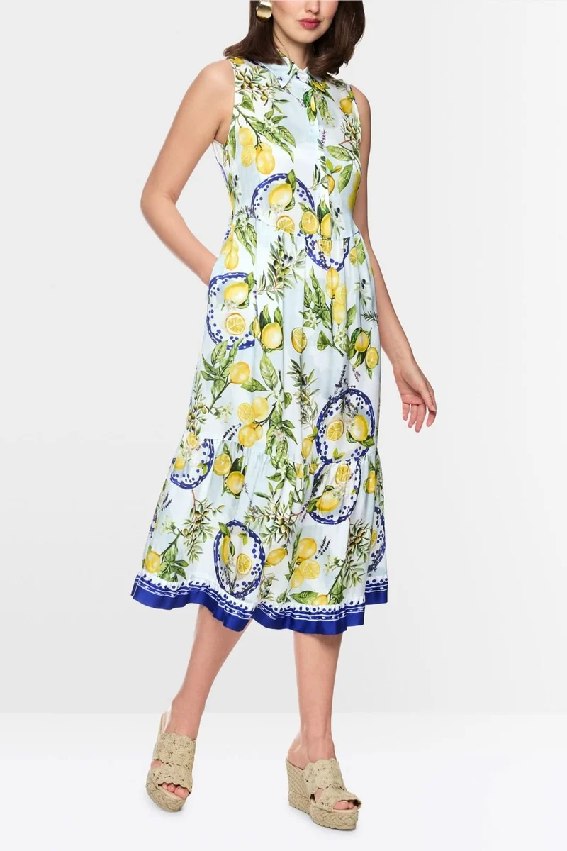Robe longue imprimée à col chemise