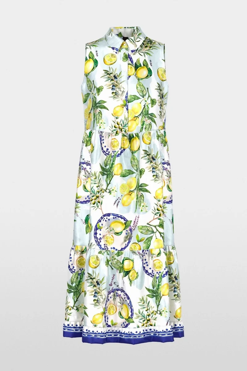 Robe longue imprimée à col chemise