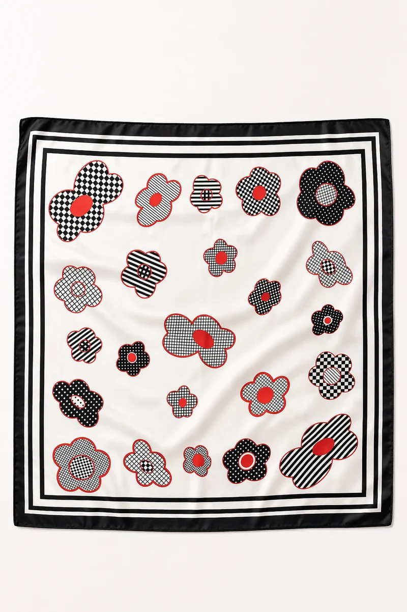 Foulard carré imprimé fleurs graphiques