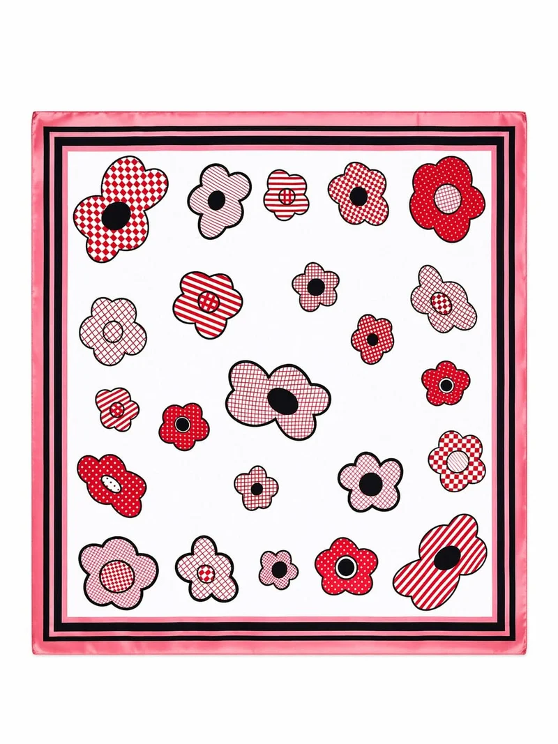 Foulard carré imprimé fleurs graphiques
