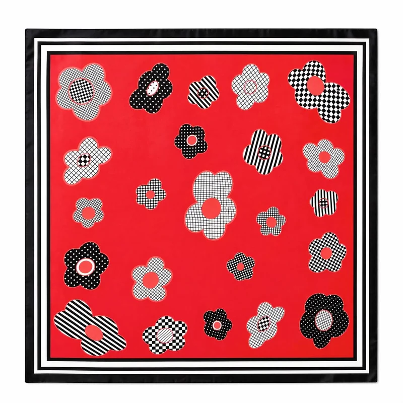 Foulard carré imprimé fleurs graphiques