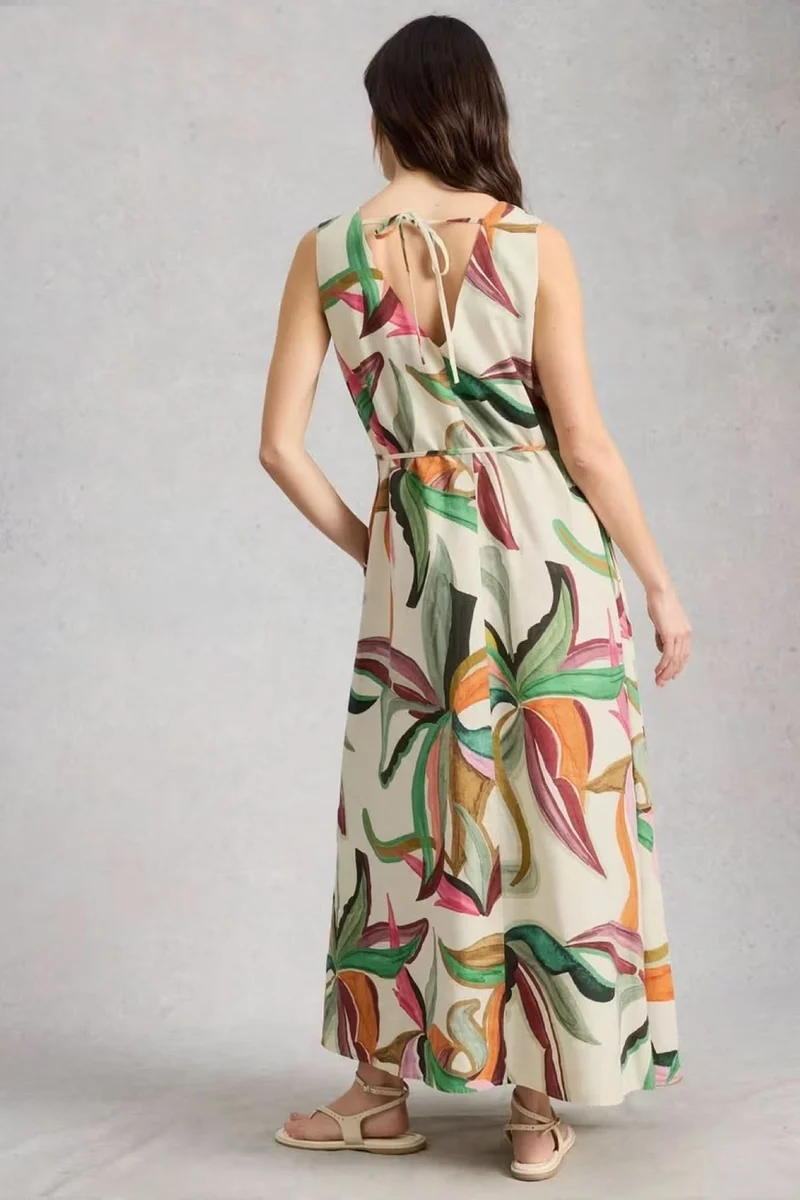Robe longue fluide imprimée à col v