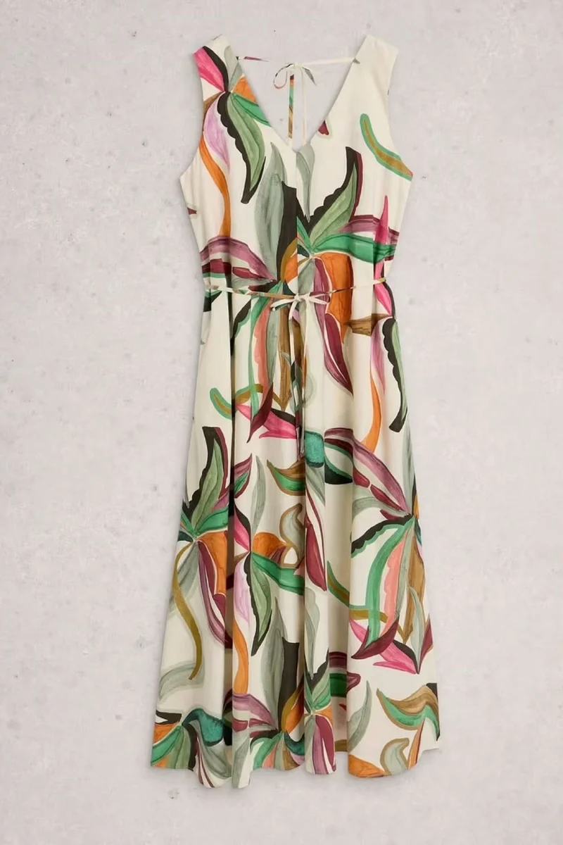 Robe longue fluide imprimée à col v