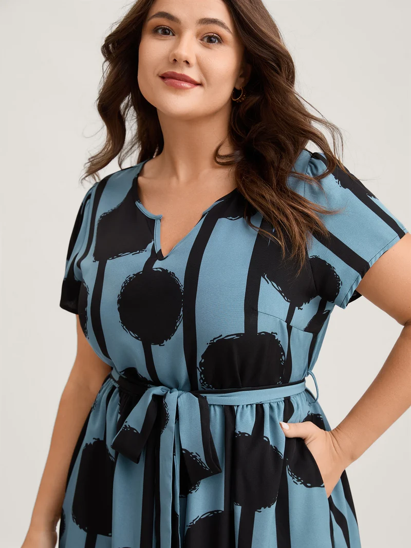 Polka Stripes Waist-Tie Midi Dress