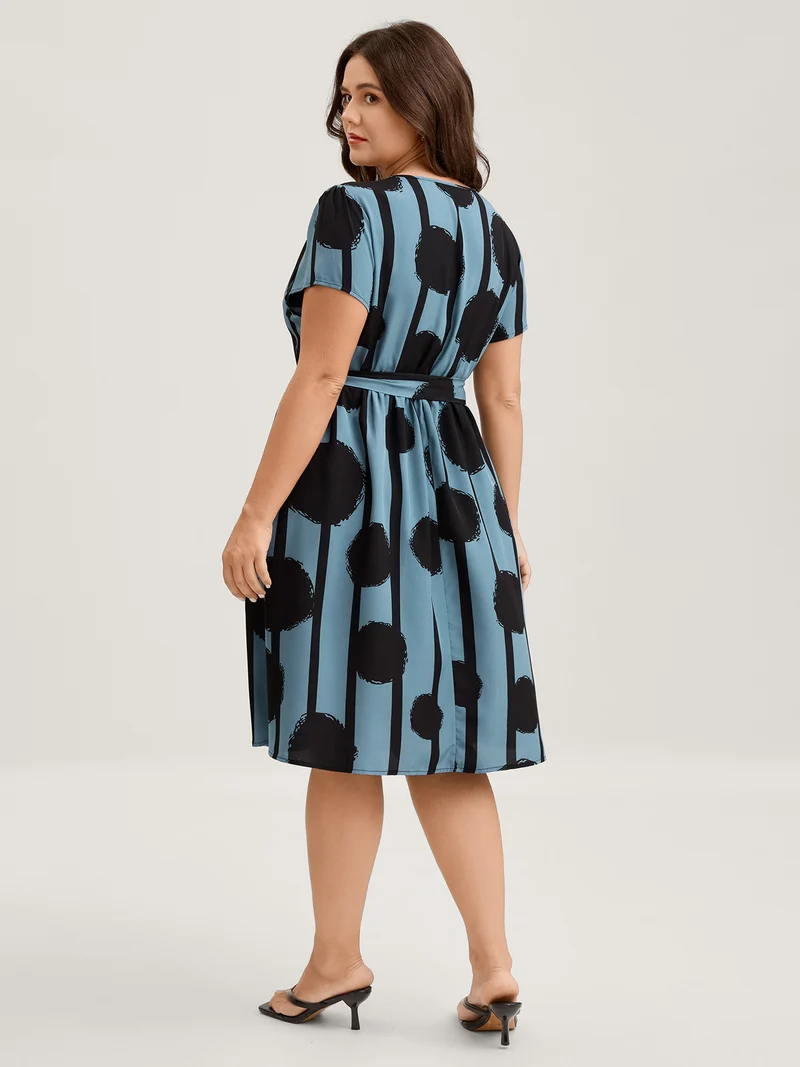 Polka Stripes Waist-Tie Midi Dress