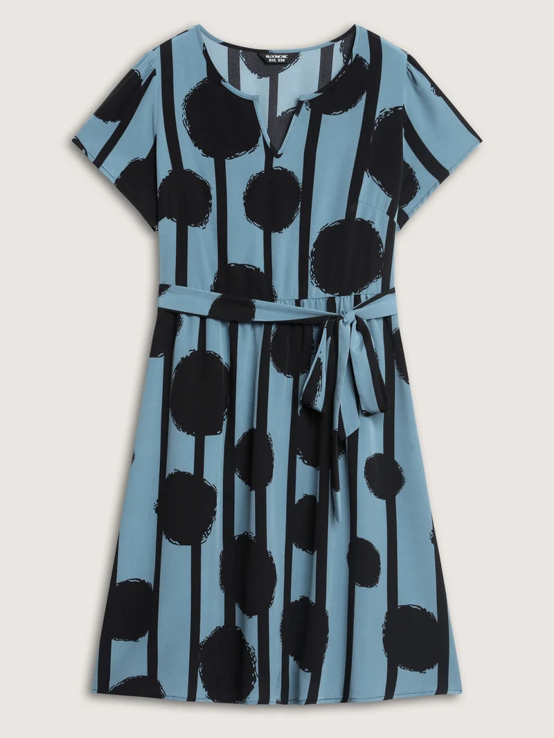Polka Stripes Waist-Tie Midi Dress