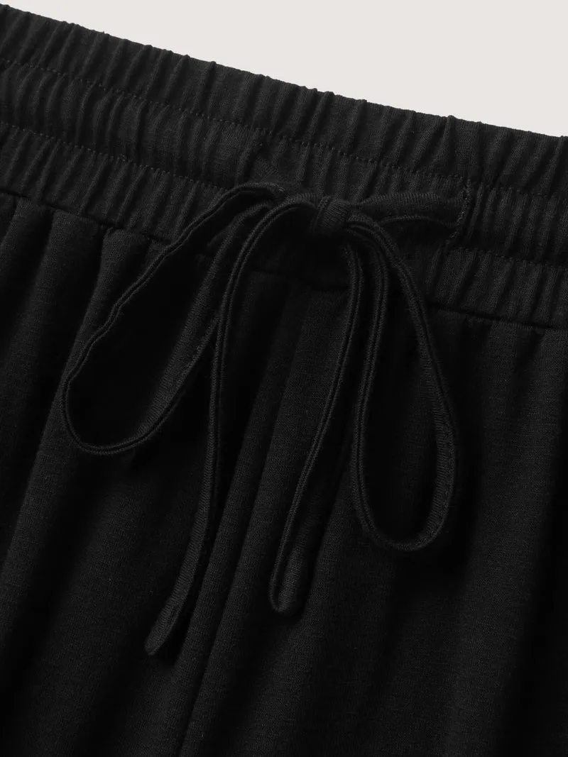 Ruffled Hem Stretchy Wide-Leg Pants