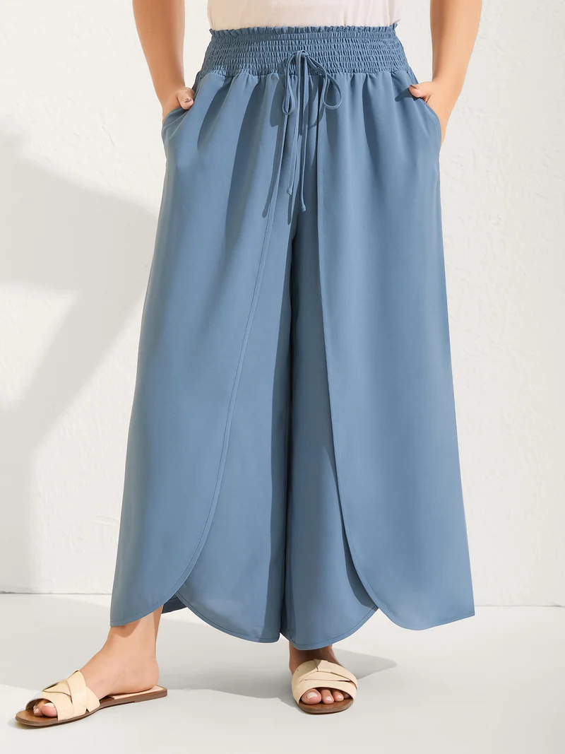 Petal Hem Slit Wide-Leg Pants