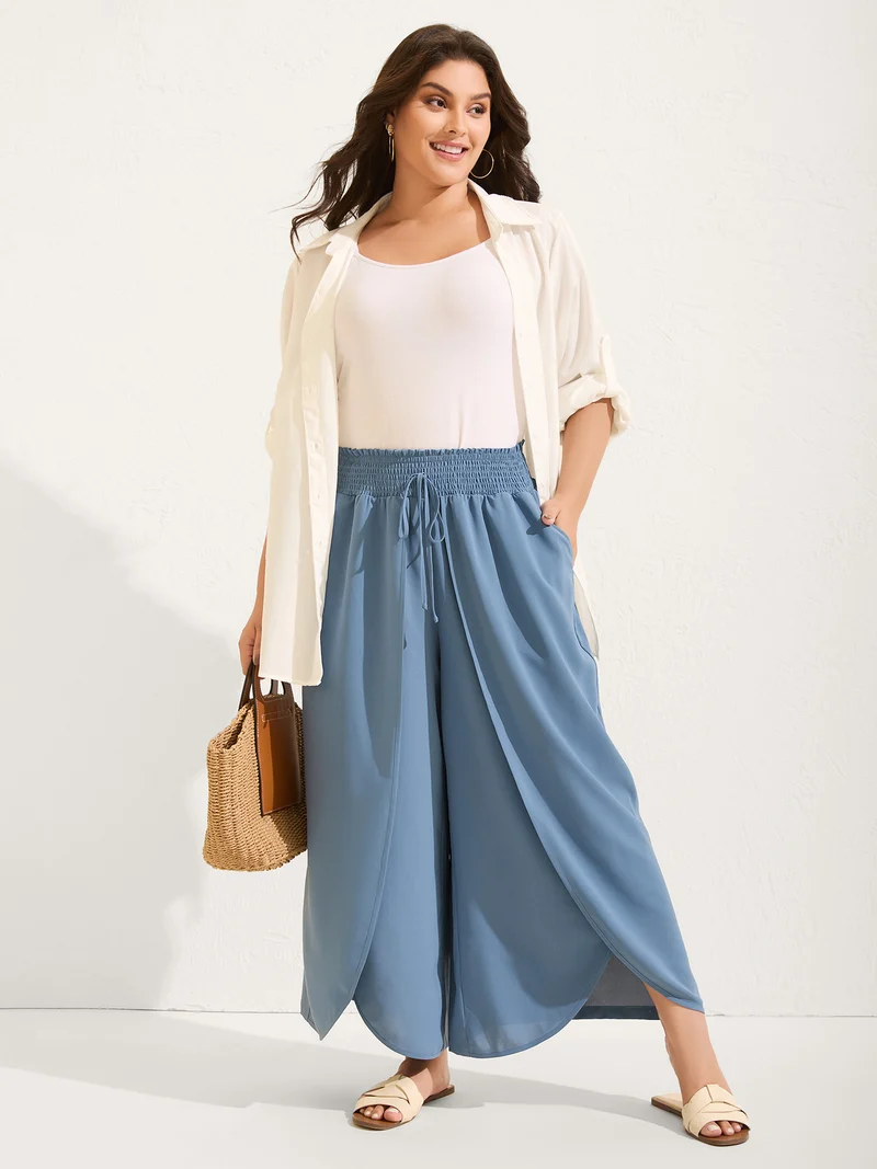 Petal Hem Slit Wide-Leg Pants