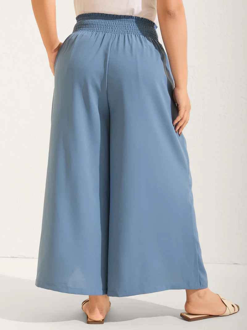 Petal Hem Slit Wide-Leg Pants