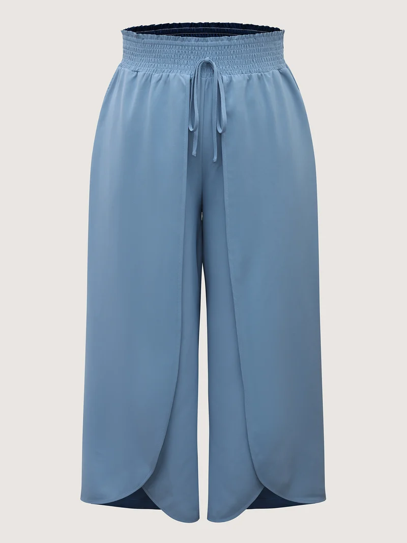 Petal Hem Slit Wide-Leg Pants