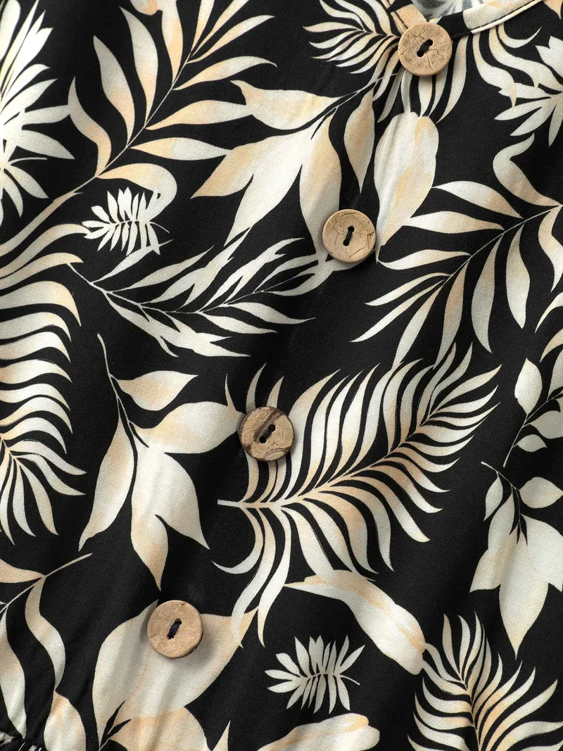 Rayon Floral Print Button Detail Midi Dress