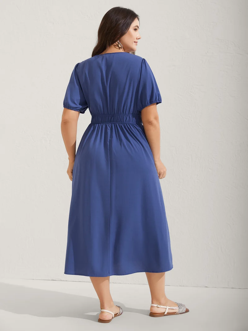 Embroidered Hem Stretchy Waist Midi Dress