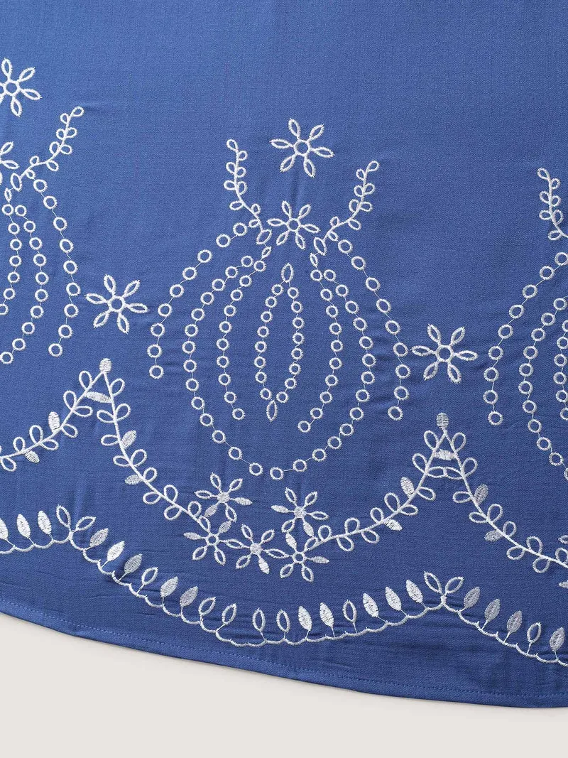 Embroidered Hem Stretchy Waist Midi Dress
