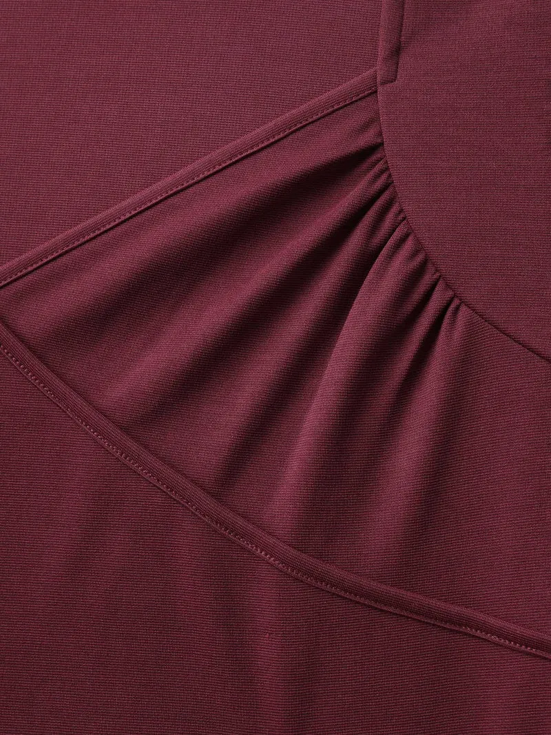 Stretchy Overlap Bodice Pockets Knit Midi Dress