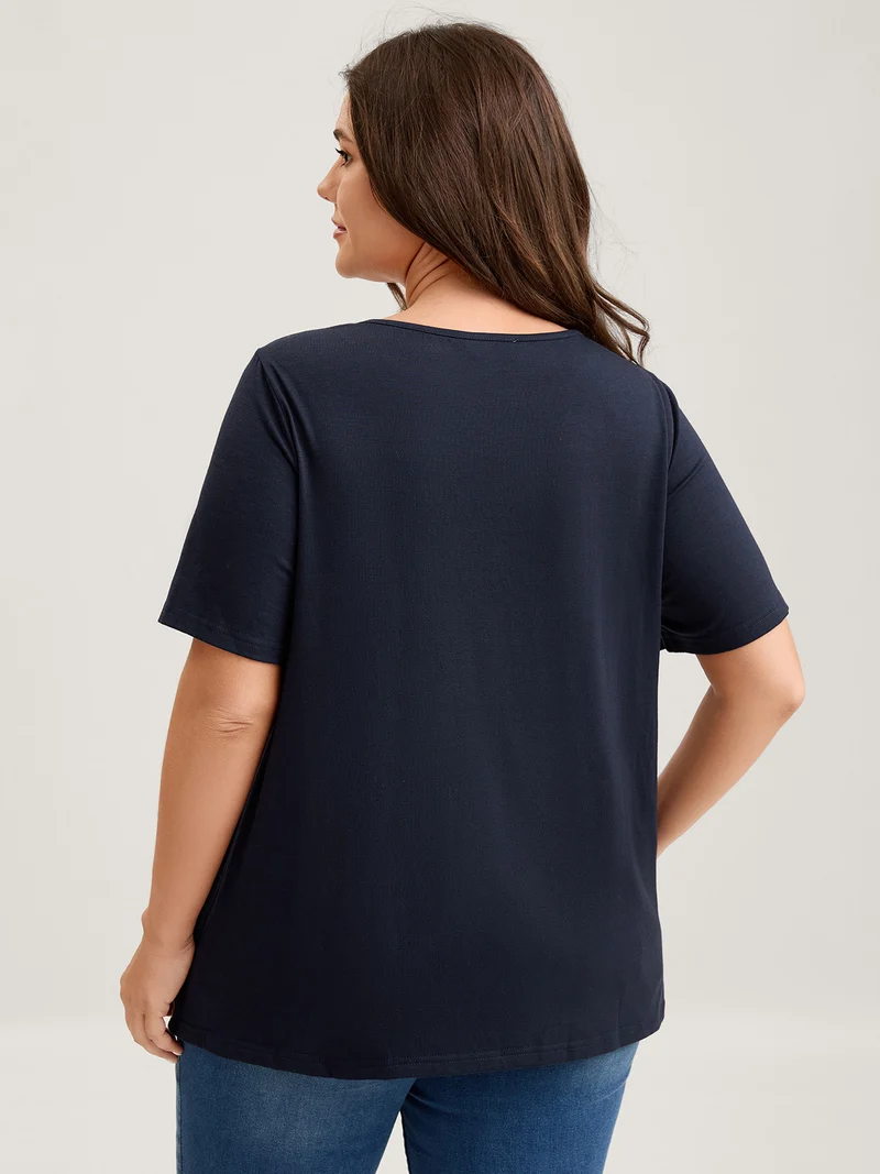 Color Block Slit Asymmetrical Hem T-Shirt