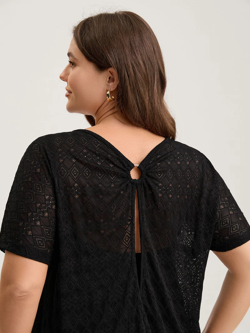 Geometric Lace Back Cut-Out T-Shirt