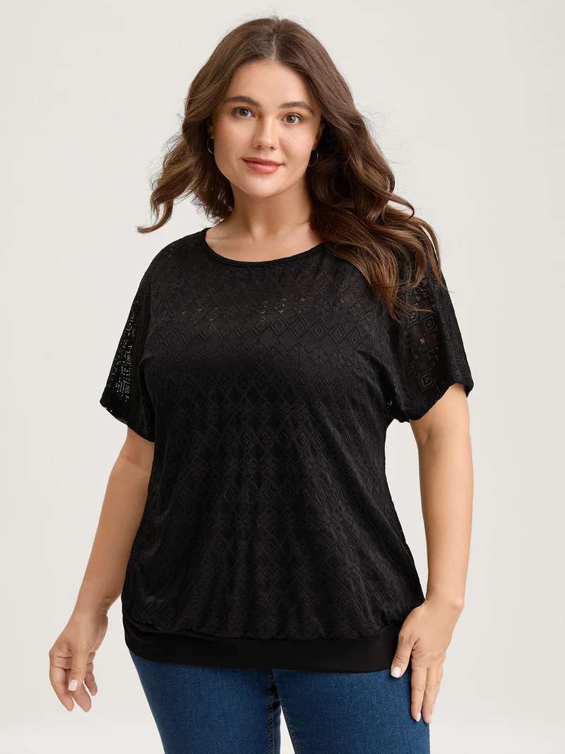 Geometric Lace Back Cut-Out T-Shirt