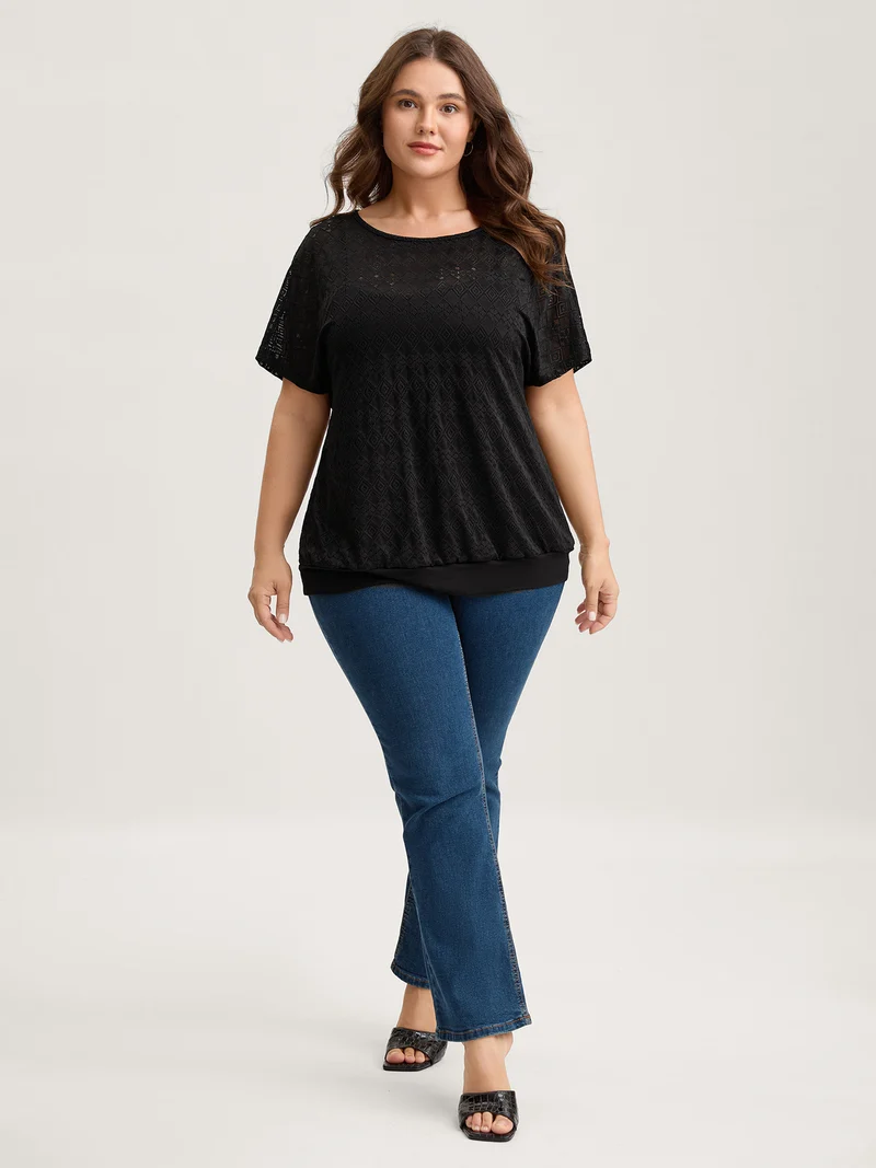 Geometric Lace Back Cut-Out T-Shirt