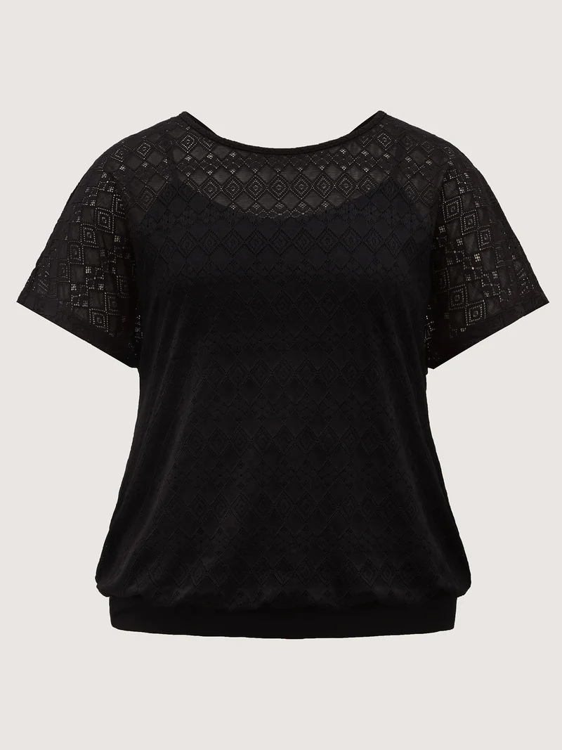 Geometric Lace Back Cut-Out T-Shirt