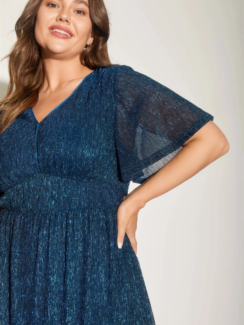 Shimmery Silk Cinched-Waist Midi Dress
